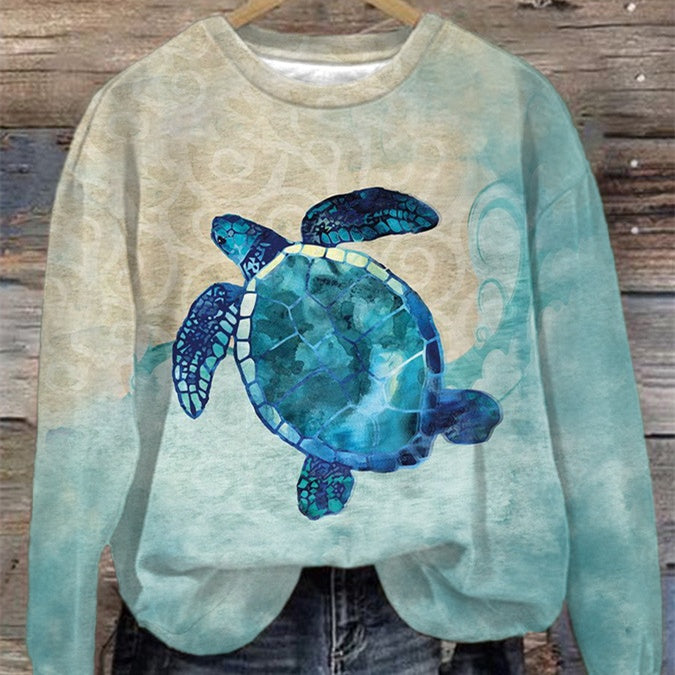 Trendy Digital Print Drop-Shoulder Long-Sleeve Sweater