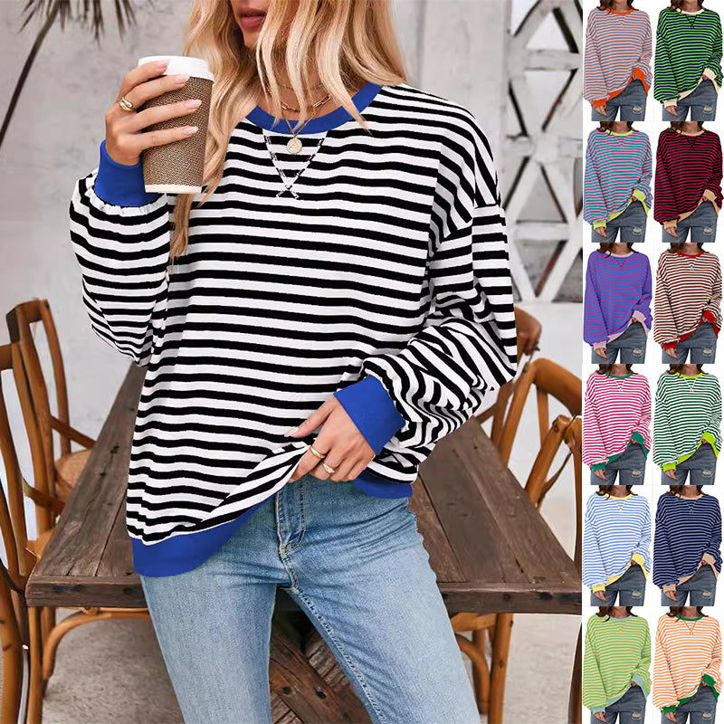 Women's Casual Striped Long Sleeve Pullover Sweater