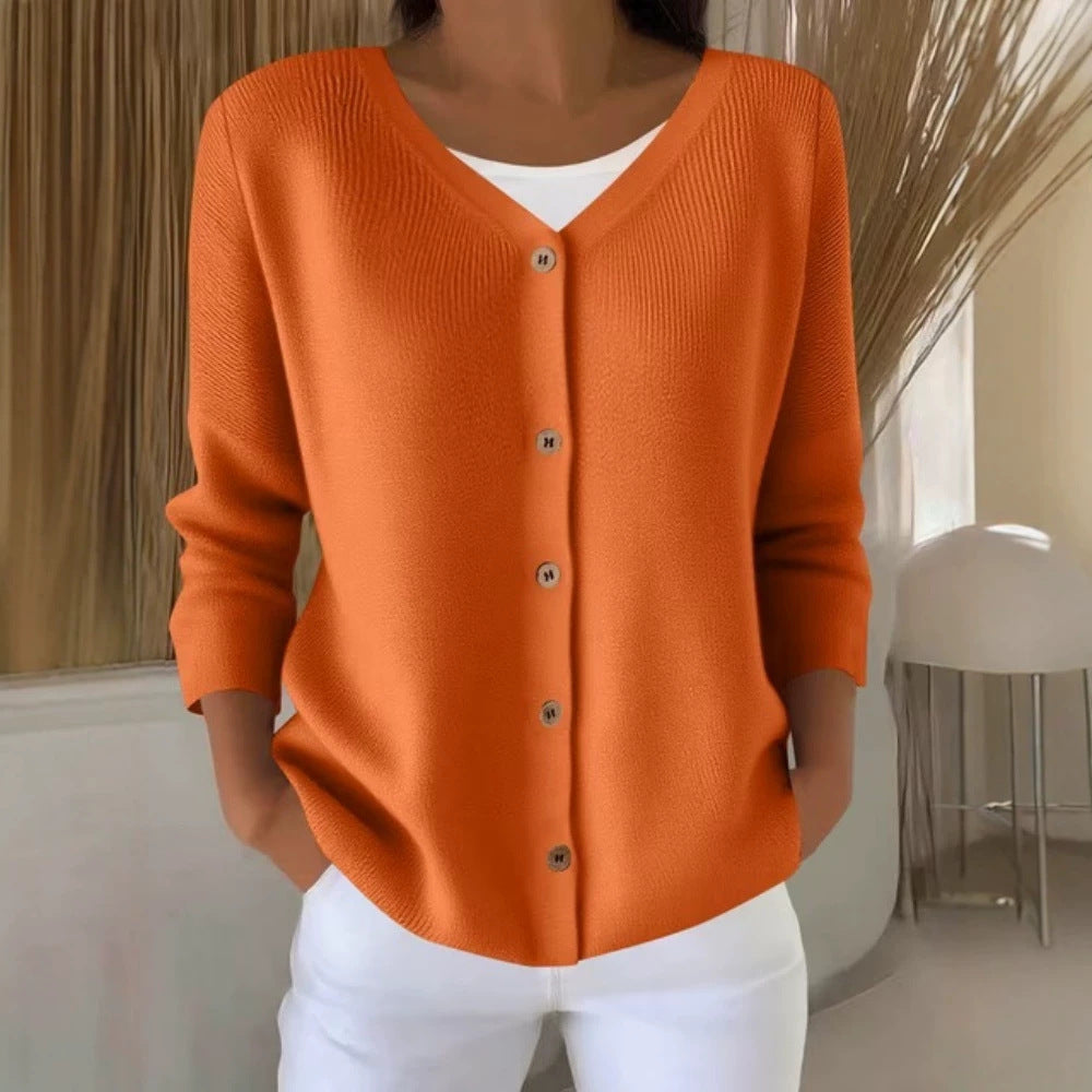 Womens Knitted Sweater V-neck Button-up Cardigan Womens Top