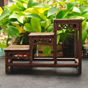 Handmade Solid Wood Chinese Vintage Chicken Wing Display Stand - Antique Asian-Inspired Multi-Tier Shelf with Lower Shelf & Ornate Top, Traditional Furniture Accent for, Office, Tea House Decor (Wood…