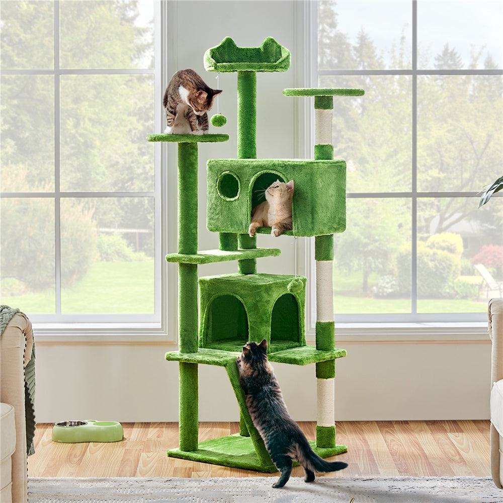 Costoffs Cat Tree 54In/70In/62In Cat Tower Condo With 2 Condos & 2 Dangling Balls & 3 Scratching Posts Large Cat House Halloween Cat Furniture For Kittens & Cats, Dark Gray/Light Gray/Beige/Black/P...