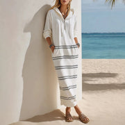 Laid-back Relaxed-fit Figure-flattering Striped Hoodie Dress