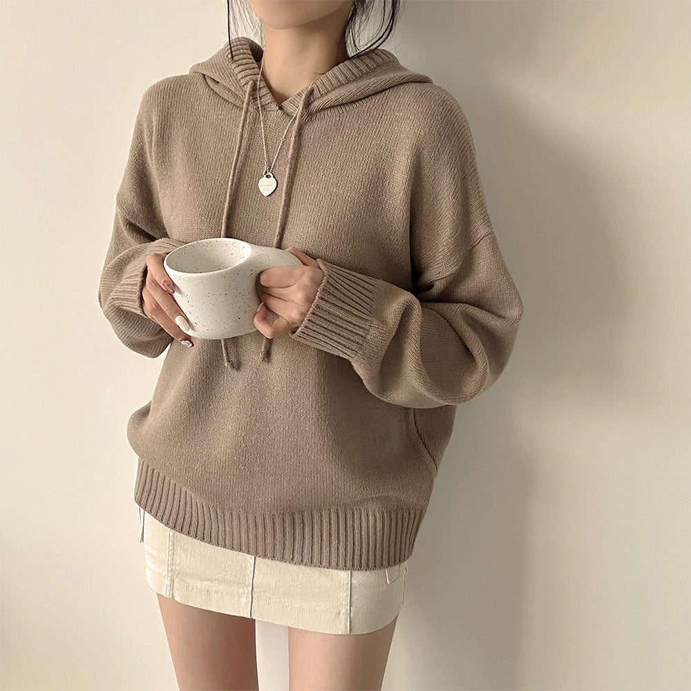 Korean Style Sweater Idle Style Solid Color Thick Long Sleeves Lantern Sleeve Sweater
