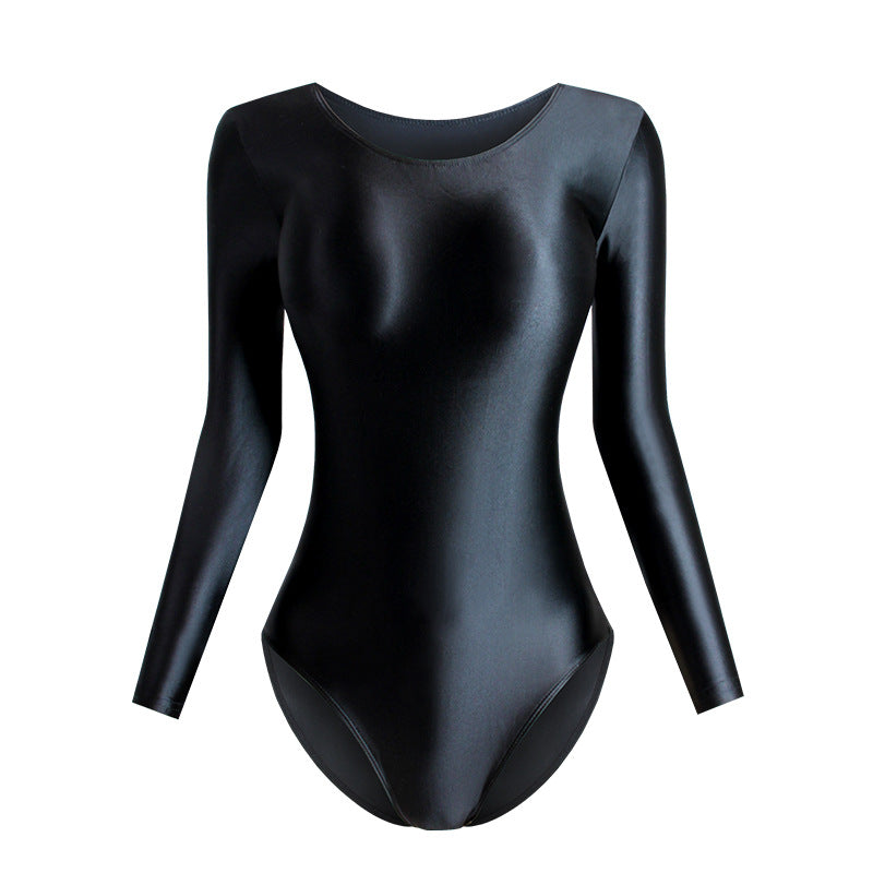 Women's Glossy Silk One-Piece Swimsuit Solid Color