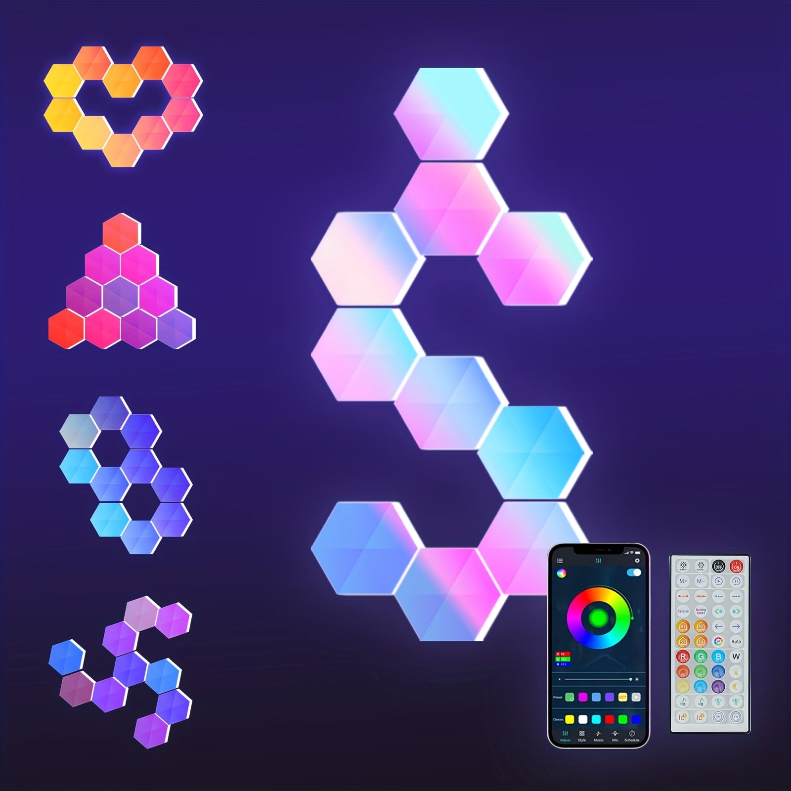LED Hexagon Light Panel Kit with Dynamic Music‑Sync Effects – Ideal for Party Decoration, Gaming Rooms and Holiday Displays