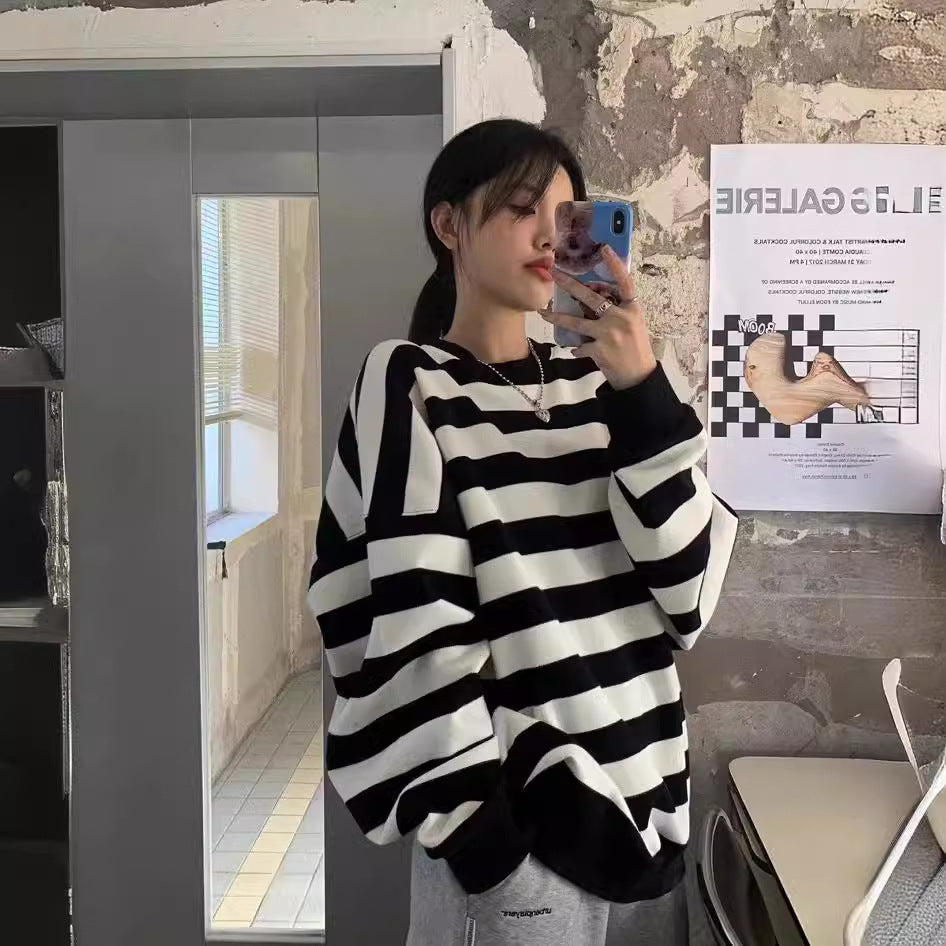 Women's Casual Striped Pullover Sweatshirt