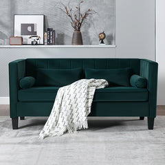 Mid-Century Modern 2-Seater Velvet Sofa in Blue/Green