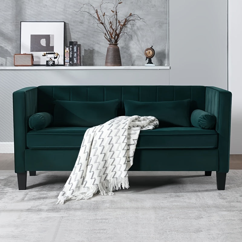 Mid-Century Modern 2-Seater Velvet Sofa in Blue/Green