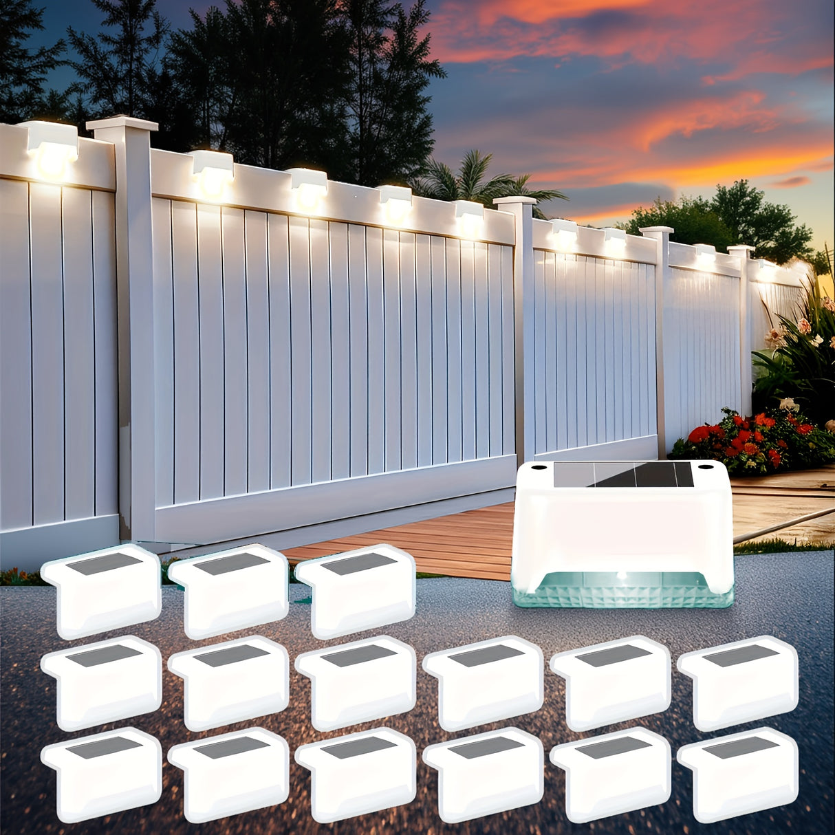16pcs Solar Outdoor Step Lights, Solar Fence Lights, Outdoor Table Lamps, Solar Deck Lights, Solar Ground-mounted Lights, Solar Fence Staircase Lighting, IP44 Waterproof, Suitable for Fences, Steps...