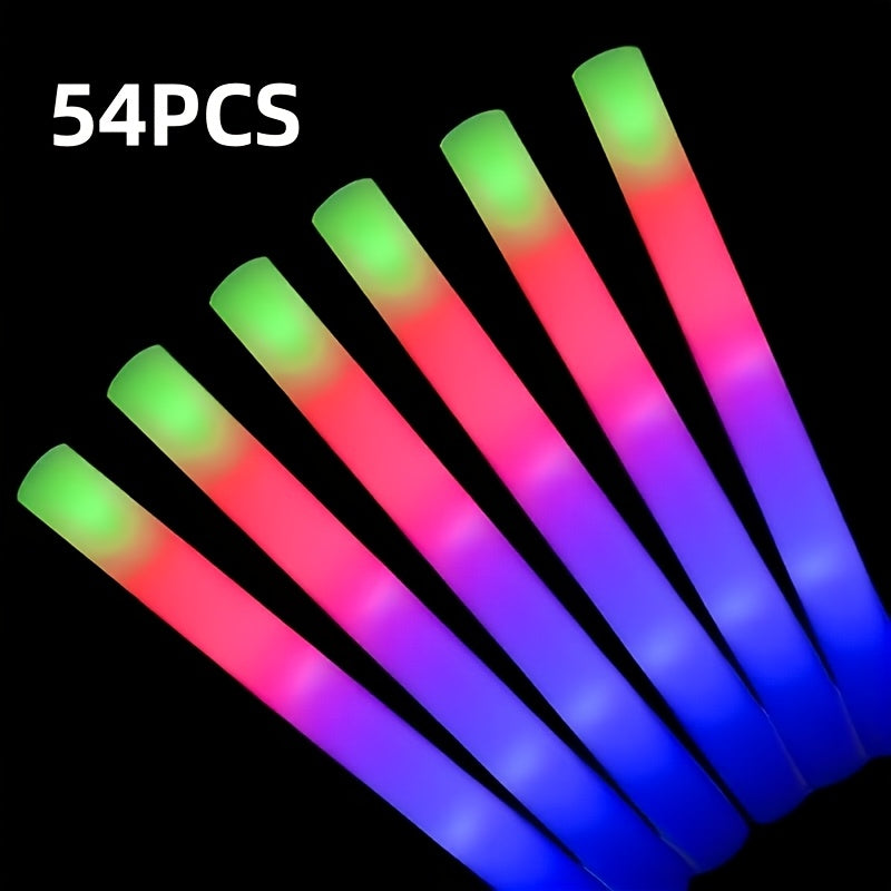 54‑Piece Multicolor 3‑LED Light‑Up Glow Sticks – 3 Flash Modes, Foam‑Coated for Parties, Weddings, Concerts, and Festivals