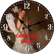 1 Custom Photo Wall Clock - Personalized Photo Upload, Silent Non-Ticking Modern Round Design with Black Hands & White Dial, Japanese Quartz Movement, Wood Frame - Upload Your Own Picture for Home Decor, Weddings, Birthdays, Anniversaries
