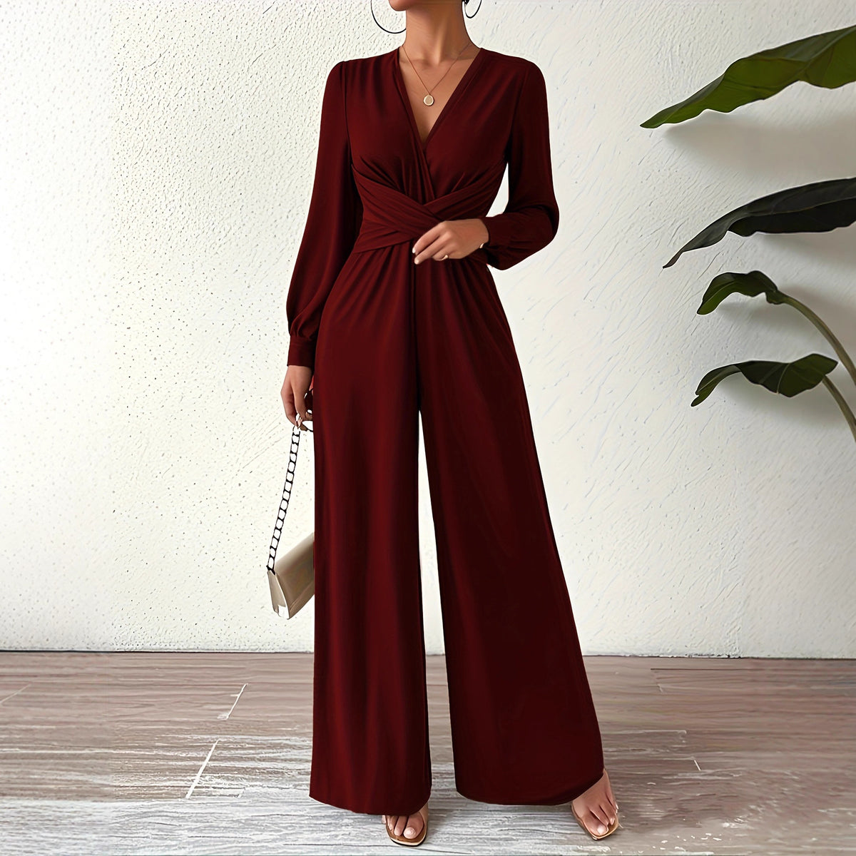 Elegant V-Neck Cross-Tie Waist Jumpsuit for Women