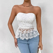 Elegant Lace Sleeveless Top – Floral Embroidered White Dress Shirt
