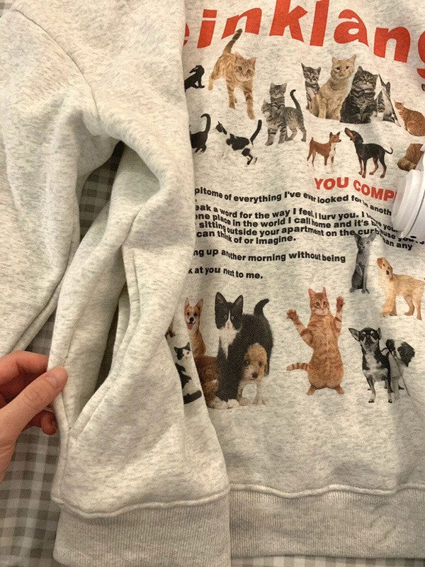 Retro Dog & Cat Fleece Hooded Sweatshirt