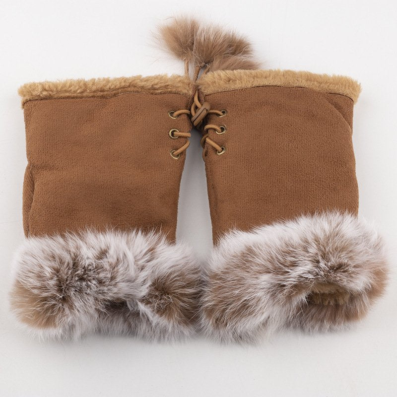 Warm Half Finger Rabbit Hair Gloves for Women