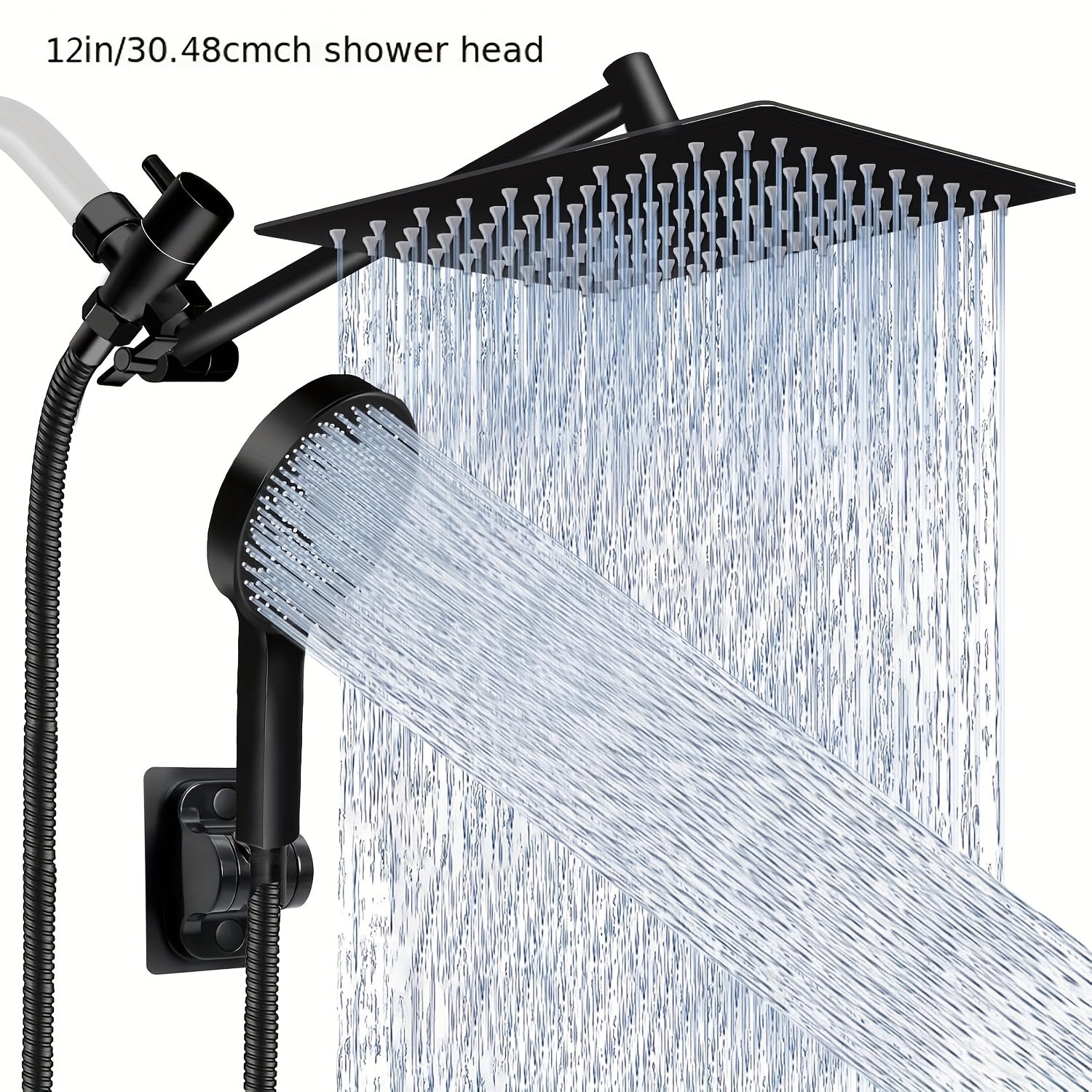 High‑Pressure Rainfall & Handheld Shower Combo with 11″ Extension Arm – 9 Spray Settings, Anti‑Leak, Adjustable Height/Angle, Chrome/Matte Black Finish
