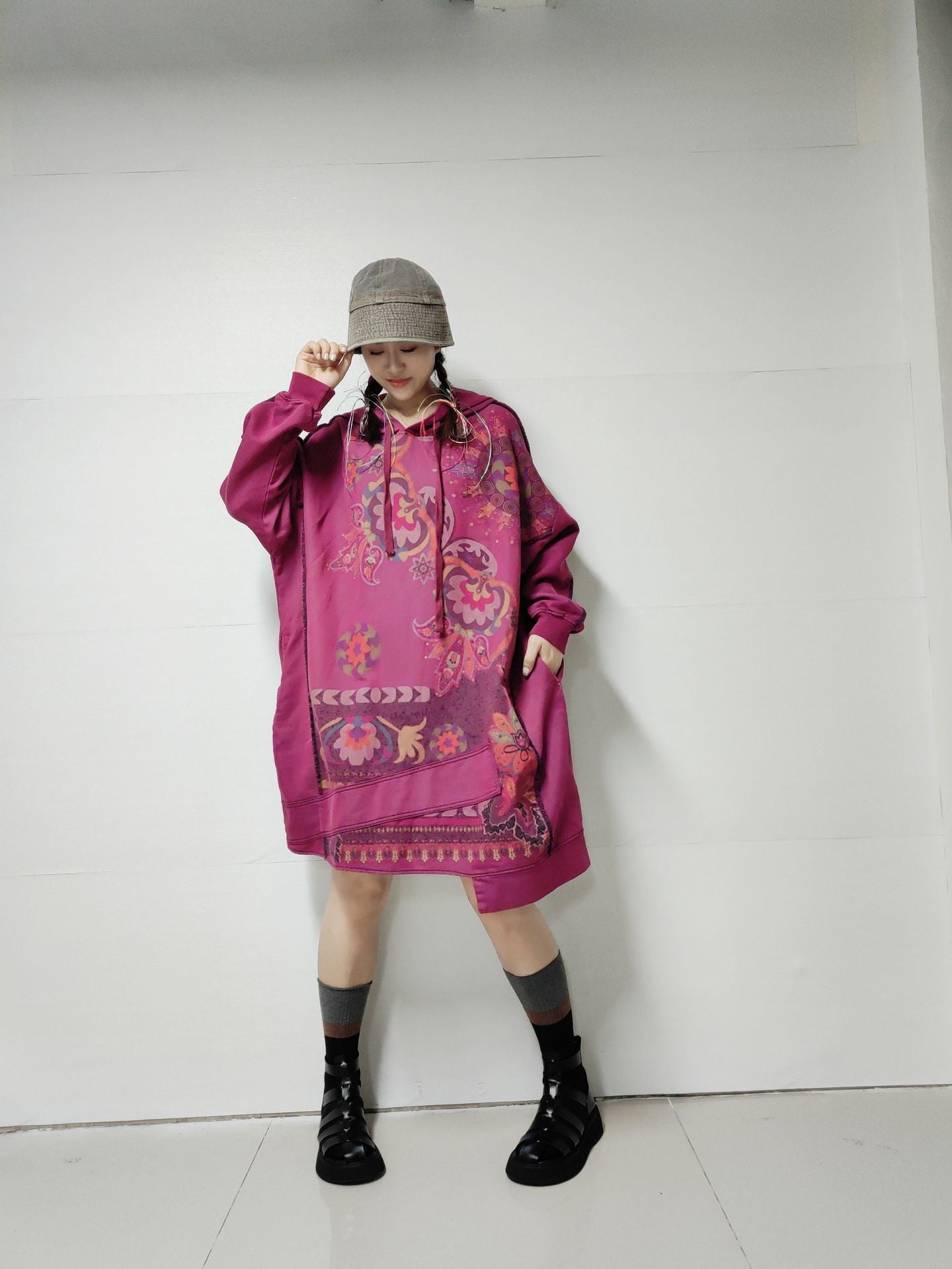 Women's Retro Hooded Batwing Sweater Dress