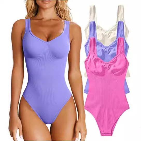 Women's Sunken Stripe Rib Sleeveless Vest Jumpsuit