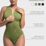 Seamless Ribbed Zip Bodysuit for Women