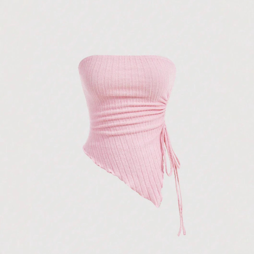Pink Tie-Wrapped Bustier Top – Flattering Slim Fit, Short Sleeve