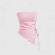 Pink Tie-Wrapped Bustier Top – Flattering Slim Fit, Short Sleeve