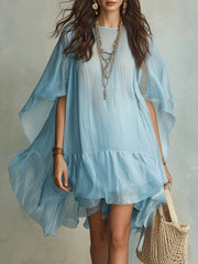 Casual Pleated Ruffle-Trim Vacation Dress
