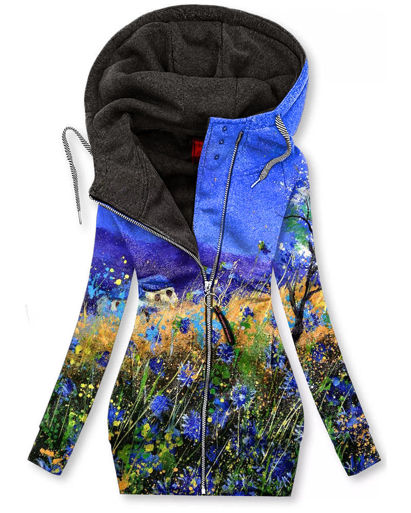 3D Print Zip-Pattern Long Sleeve Hooded Hoodie