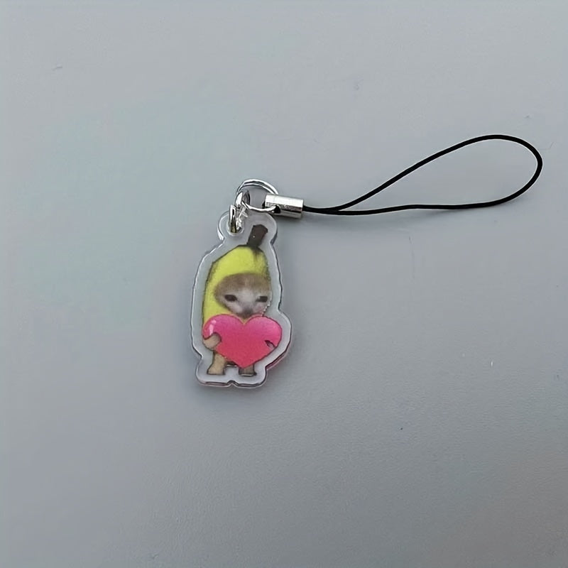 2D Flat Banana Cat Phone Charm – Happy & Crying Design