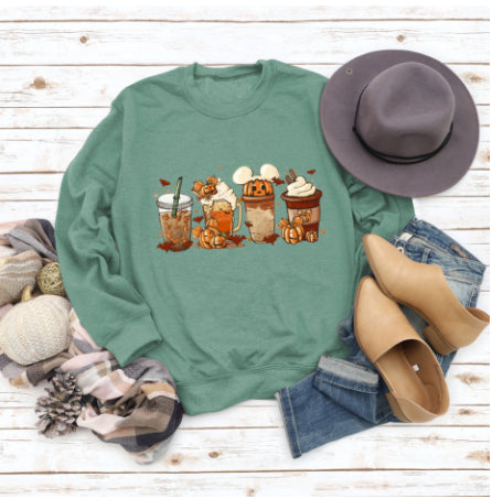 Cozy Floral Print Round Neck Christmas Latte Sweater