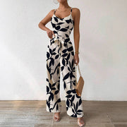Chic Floral Print Sleeveless Jumpsuit with Belt