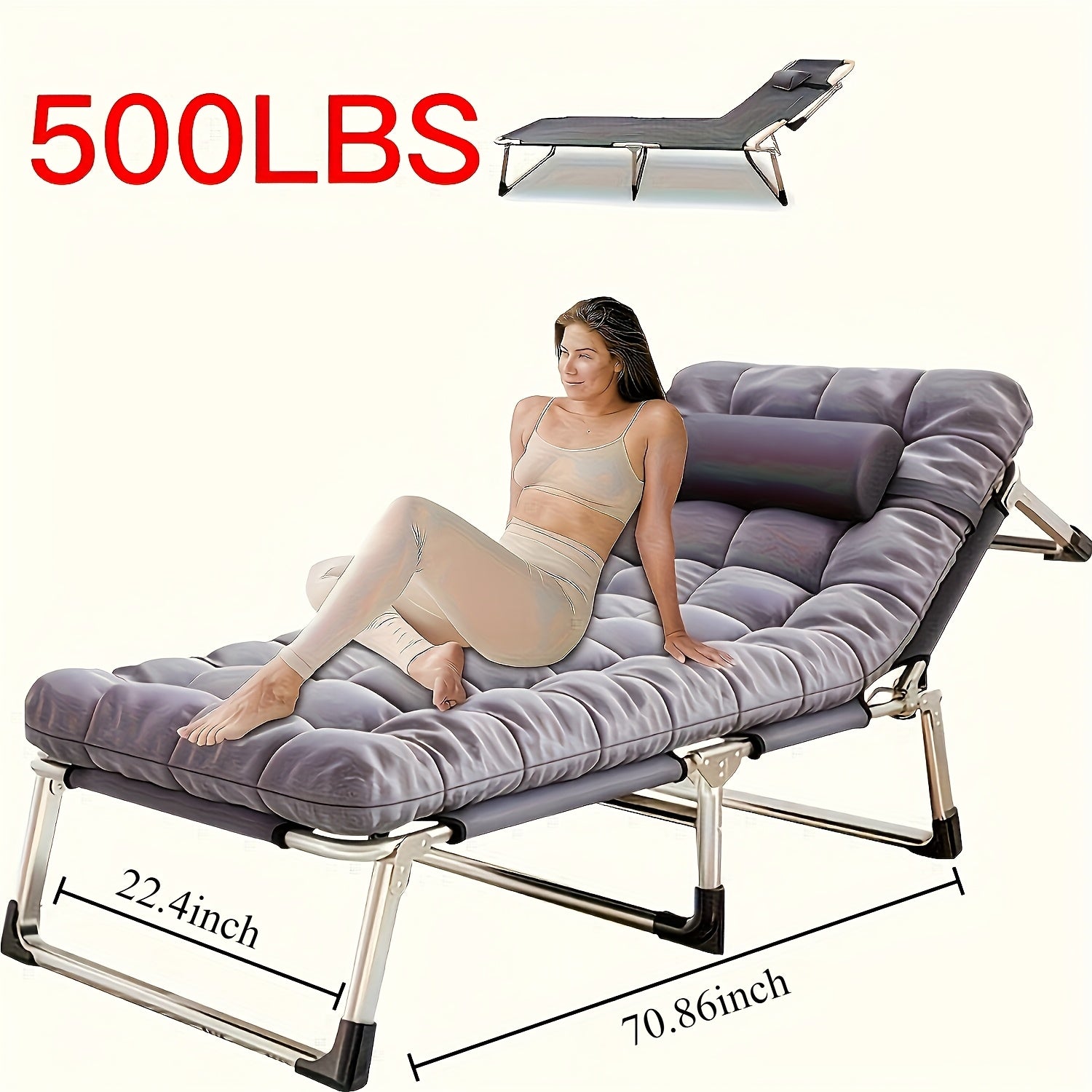 Heavy Duty Outdoor Folding Bed with Flip Mattress - 450/500/600 lbs Capacity, Portable Foldable Guest Bed with Sturdy Frame & Comfortable Mattress for Camping, Travel, Balcony, Garden - Ideal for Teen