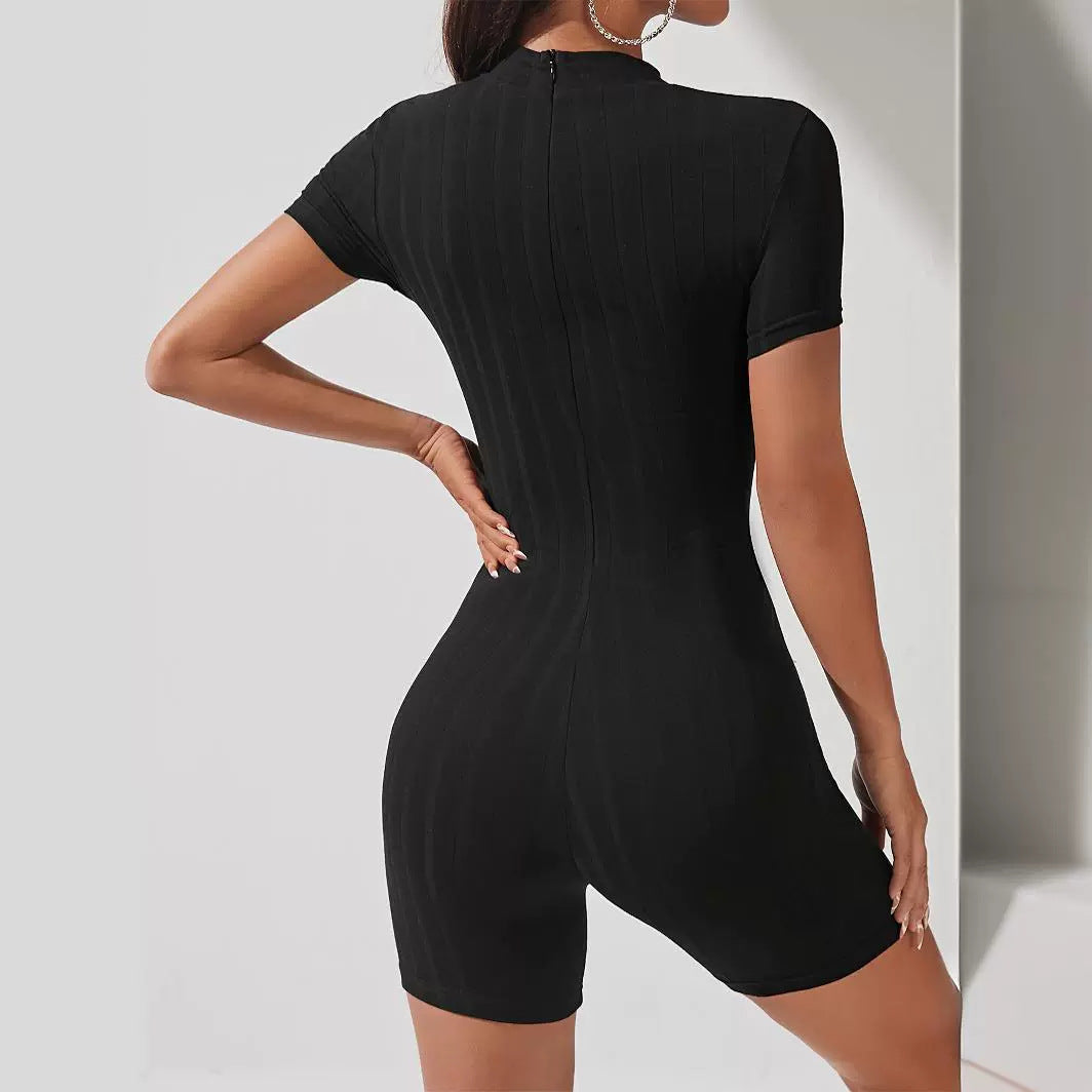 Chic Slim-Fit Short Sleeve Zip Jumpsuit