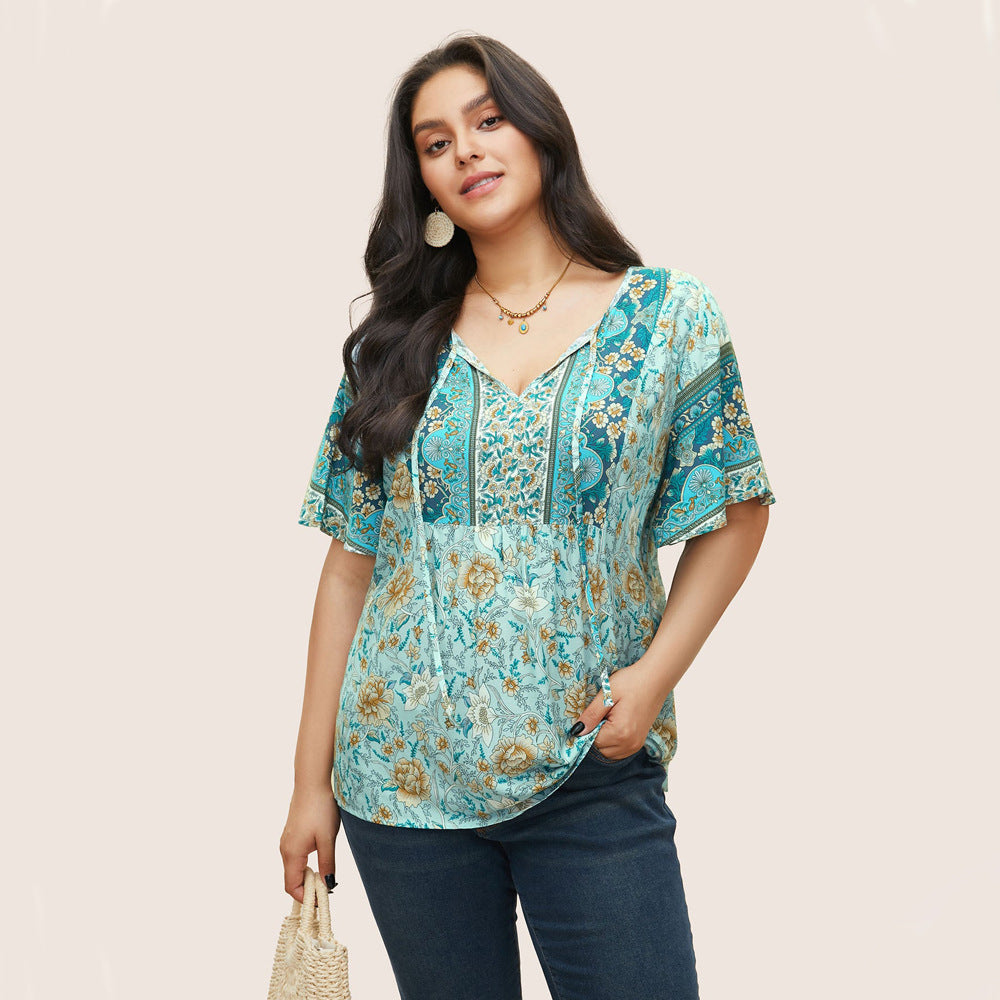 Floral Slim-Fit Short Sleeve Tee – Fresh Green Vibe