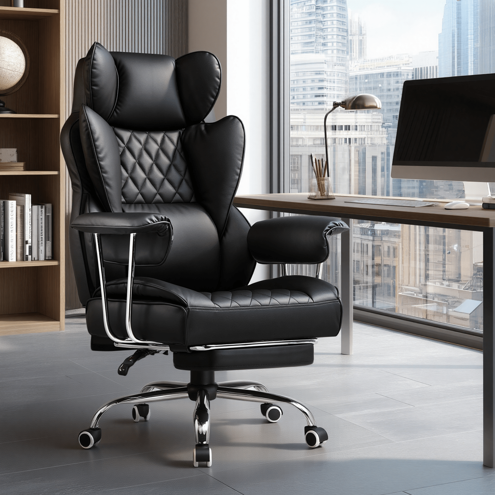 Wide Executive Office Chair with Lumbar Support and Adjustable Height