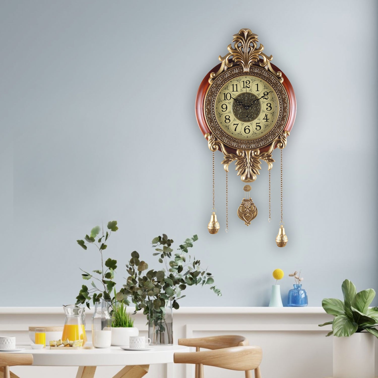 Big Size Clock, Pendulum Wall Clock, Wood Wall Clock, Retro Decor Wall Clock, Battery Operated Silent Wall Clock, Vintage Royal Wall Clock Watch for Home Decor Bedroom Living Room Clock