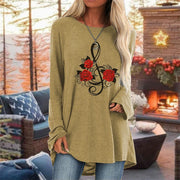 Women's 3D Rose Print Round Neck Casual T-Shirt