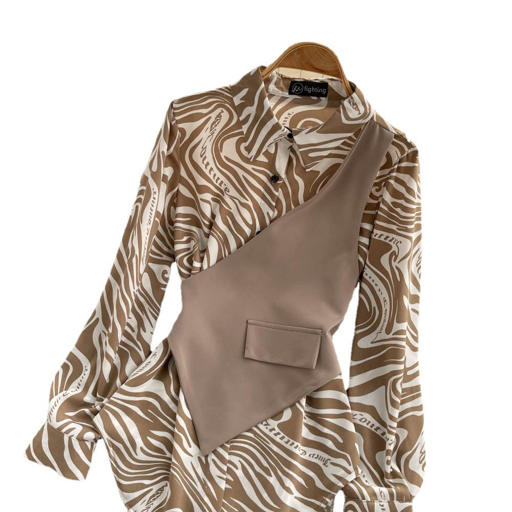 Long Sleeve Top Loose Striped Stitching Fake Shirt