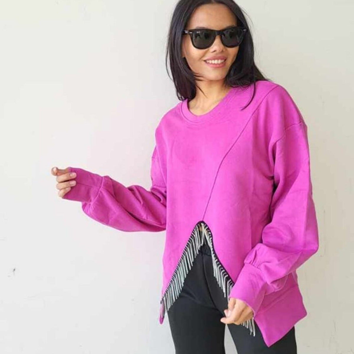 Women's Split Tassel Loose Casual Long Sleeve Sweater