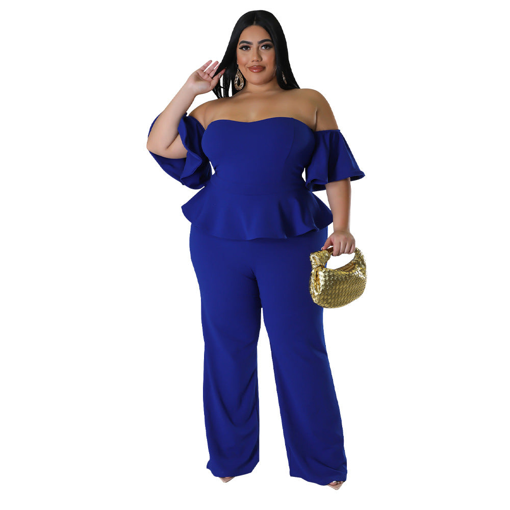 Off-Shoulder Stretch Wide-Leg Jumpsuit