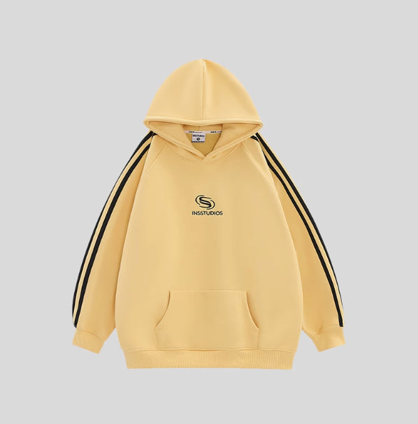 Women's Fleece-Lined Striped Casual Hoodie