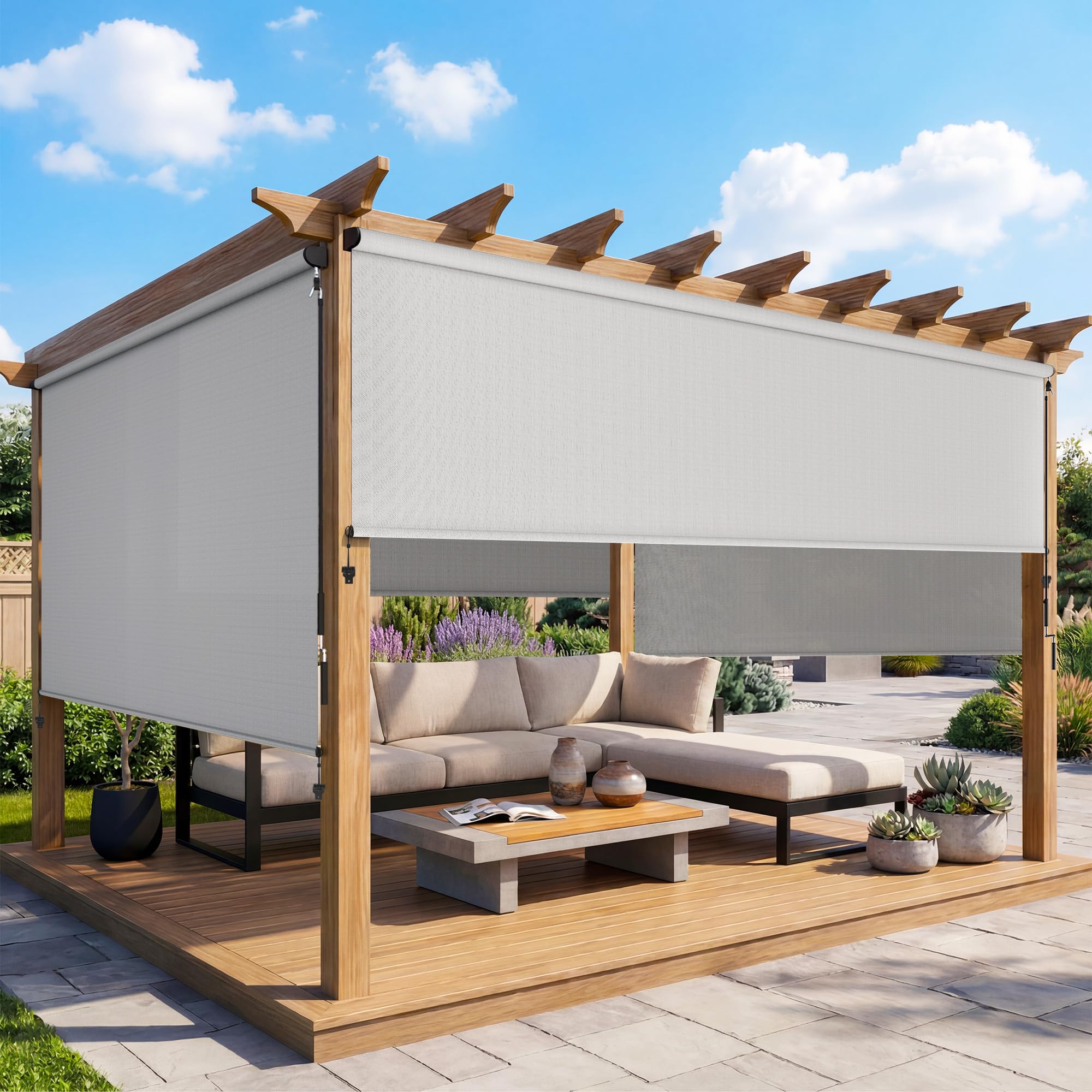 10'W X 8'H Outdoor Roller Shade, 95% UV Protection 420GSM New Material Sun Shades, Cordless Aluminum Outdoor Blinds with Crank Handle, Privacy Protection Patio Shade for Outdoor Patio