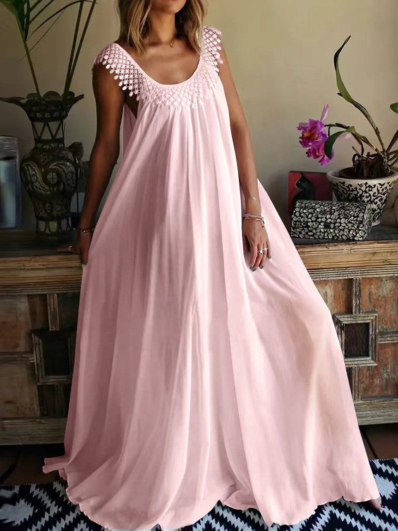 2026 Summer European & American Cross-border Simple Solid Color Elegant Maxi Dress for Amazon &