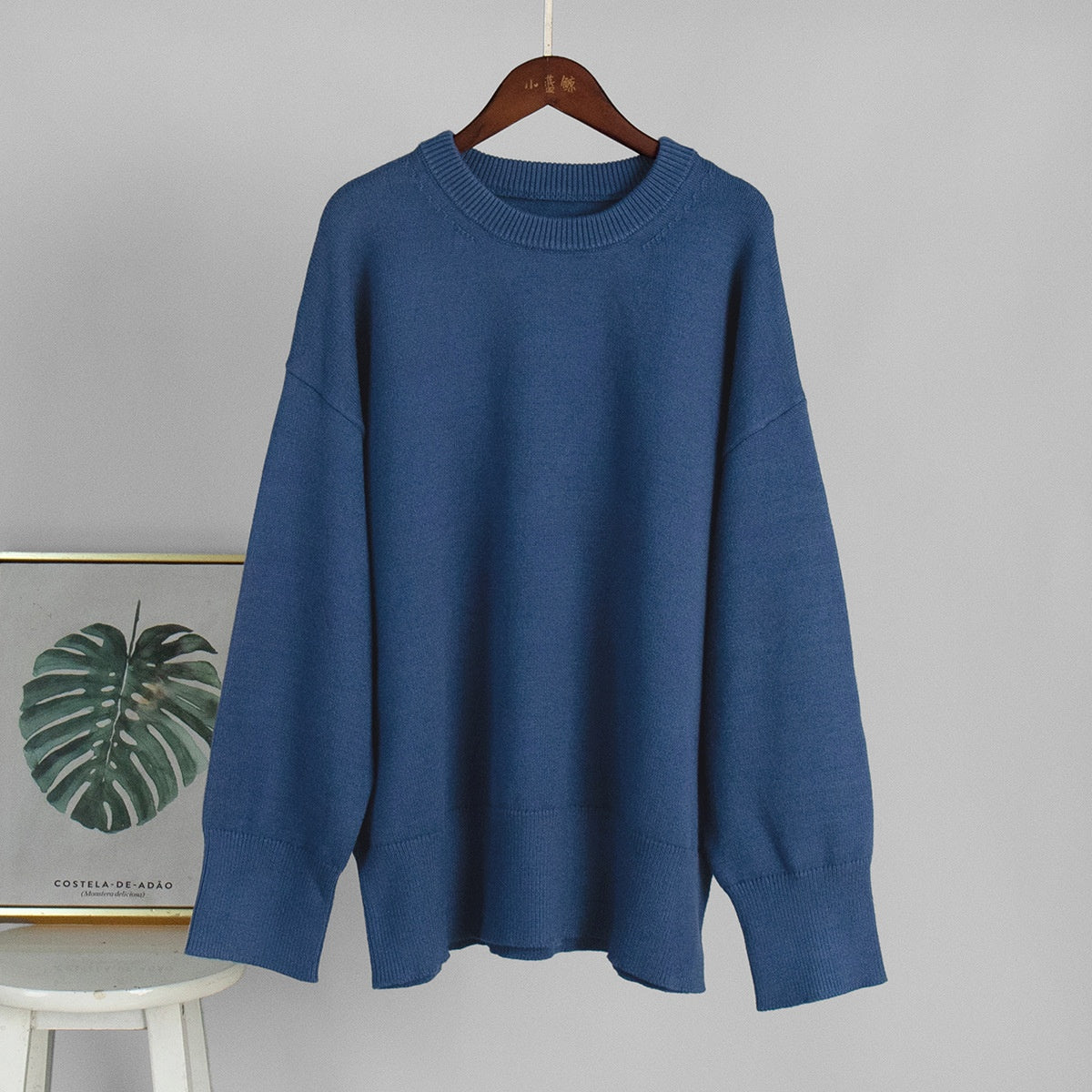 Loose and Warm Simple Pullover Solid Color Knitted Sweater