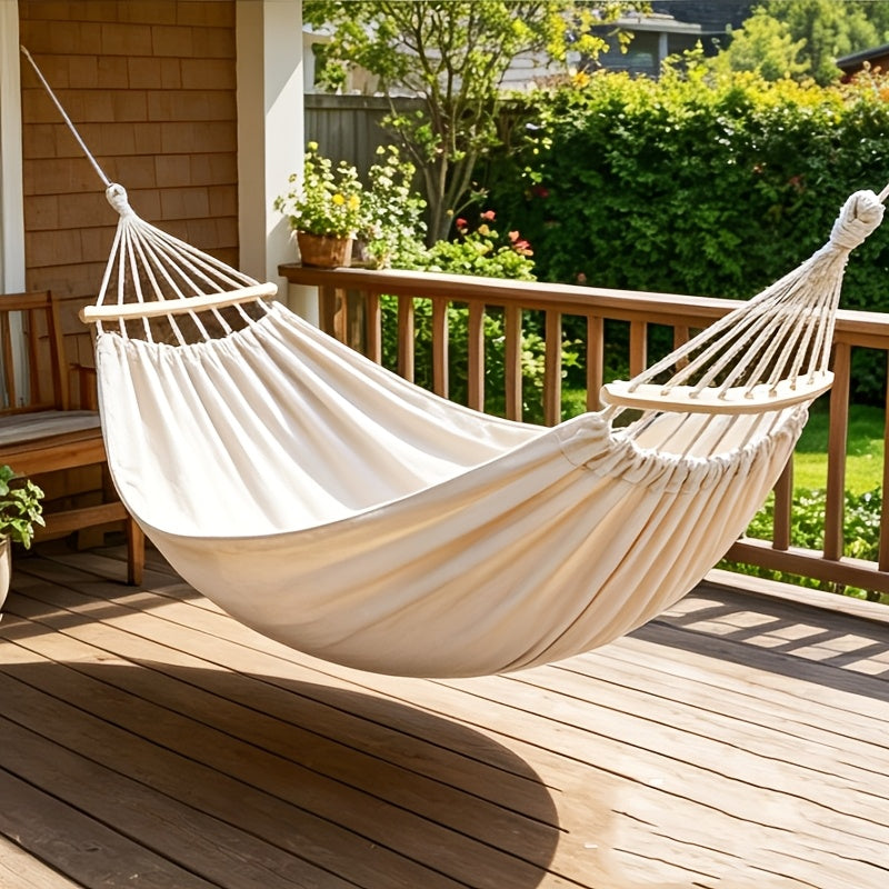 1pc Patio/Outdoor Hammock with Support Poles, Solid-Colored Fabric Hammock with Anti-Tip Design, Sturdy and Durable with Tie-Down Ropes - Ideal for Relaxing in the Patio, Outdoors, Indoors, and Camping, Outdoor Hammock, Single Person Hammock Chair