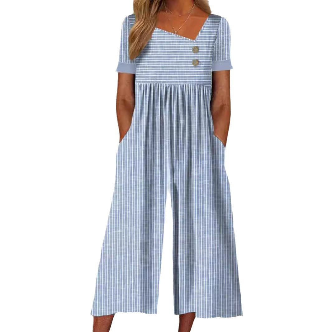 Women's Fashion Temperament Square Collar Printed Jumpsuit