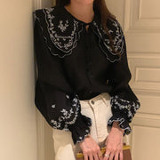 Large Lapel Single-breasted Loose Bell Sleeve Shirt