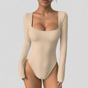 Women's Square Neck Long Sleeve Stretchy Yoga Bodysuit