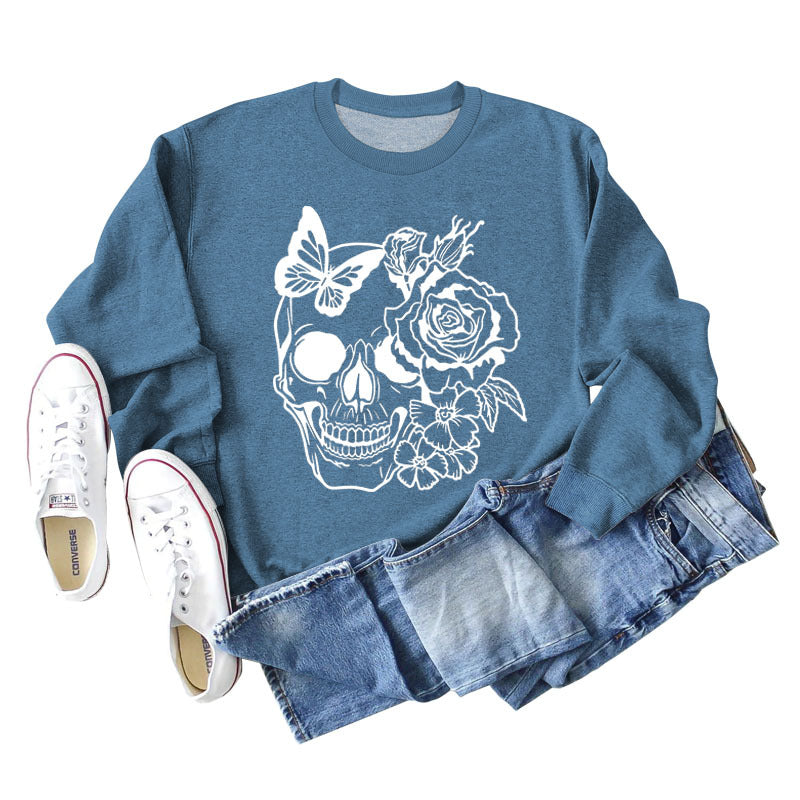 Women's Skull Butterfly Graphic Long Sleeve Sweater