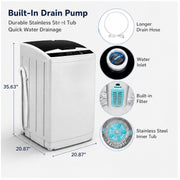 Full Automatic 2-in-1 Top-Load Portable Washing Machine & Dryer Combo, 15.6‑25 lb Capacity, 10 Wash Programs, 8 Water Levels, Includes Drain Pump