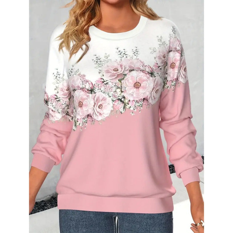 Women's 3D Floral Print Long Sleeve Pullover Sweatshirt